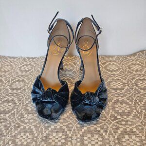 Lucia Velvet Knotted Ankle Strap Heels – Navy Blue, Size 10